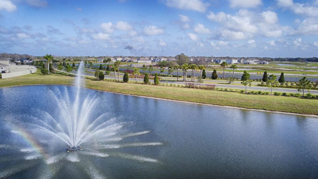 View of lake with fountain