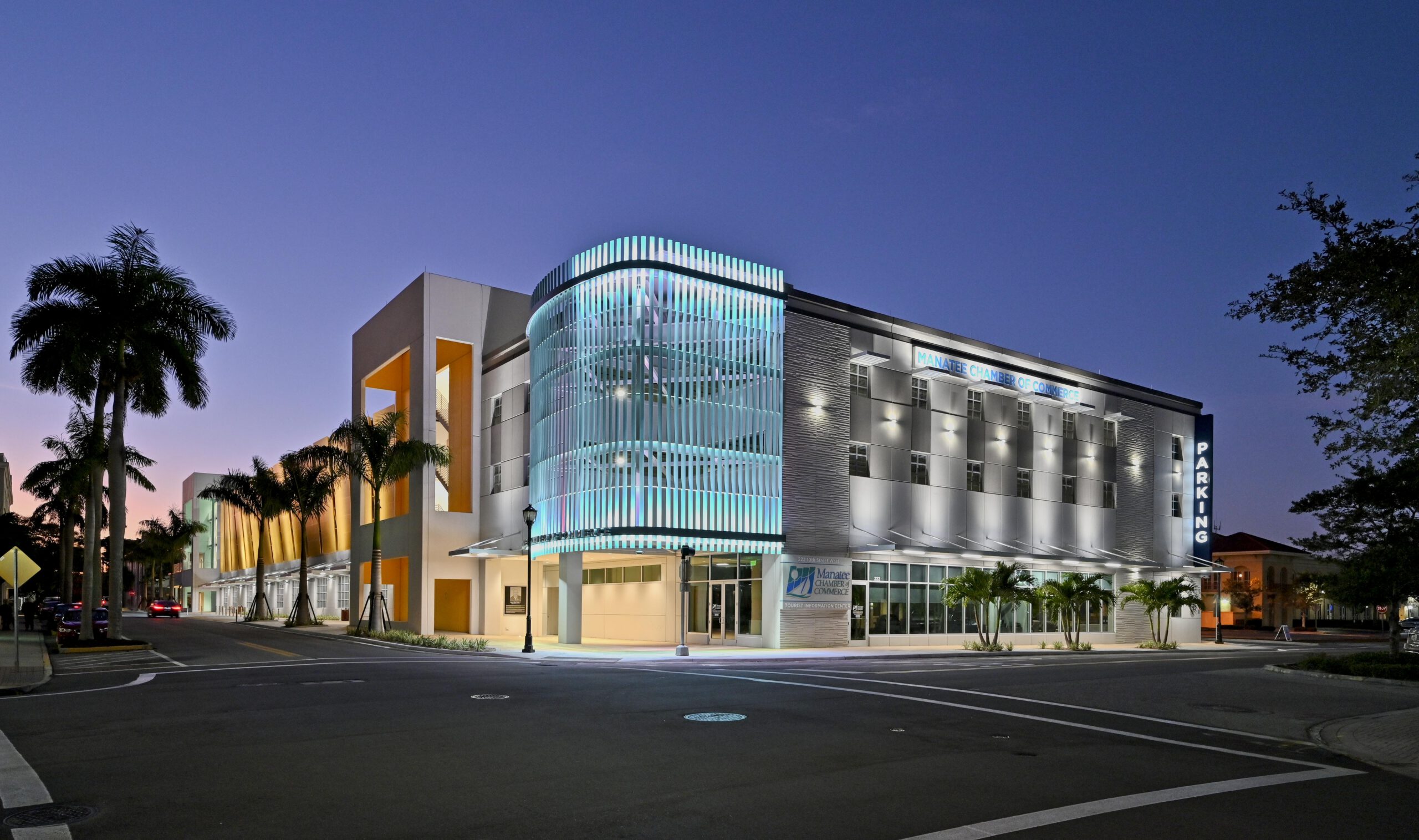 Exterior view of building at night